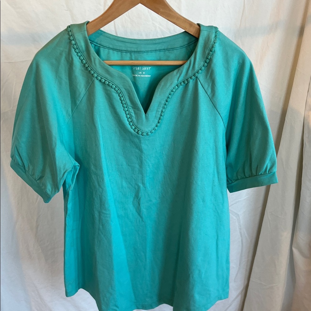 😻5for$15😻 Sports Savvy Teal Embellished V-Neck Top M